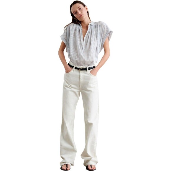 Nili Lotan Normandy Shirt Tunic Top Striped Printed Cotton Oversized XS 283742 - Picture 3 of 9